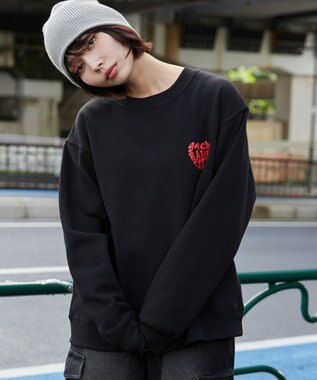 WEGO 【ユニセックス着用ITEM/裏起毛/SMLサイズ展開】リラックスフィットハートロゴプルオーバー ブラック