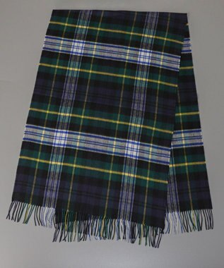 AURORA 【Johnstons of Elgin（ジョンストンズ オブ エルガン）】 カシミヤ100％起毛チェック柄ストール ブルー×ダークグリーン