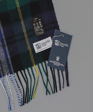 AURORA 【Johnstons of Elgin（ジョンストンズ オブ エルガン）】 カシミヤ100％起毛チェック柄ストール ブルー×ダークグリーン