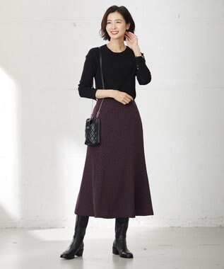 J.PRESS LADIES L 針抜きフライス クルーネック リブ カットソー ブラック系