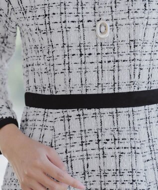 Tiaclasse 【安田美沙子さん着用・洗える】配色ツイードワンピース オフホワイト