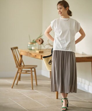 組曲 S 【UVケア・接触冷感】GIZAプレーティング天竺フレンチスリーブ Tシャツ アイボリー系