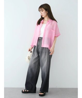 Green Parks シアーストライプショート丈シャツ Pink