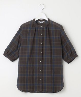 J.PRESS LADIES 【洗える】シアーマドラス バンドカラー ブラウス ダークブラウン系3