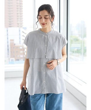 CRAFT STANDARD BOUTIQUE インド綿フリルブラウス Stripe Gray