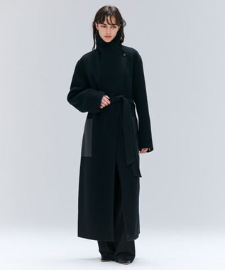 BEIGE， LEMOORE / ウールリバーフェイクレザーポケット付きコート Black