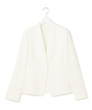 23区 【セットアップ対応/防シワ性/洗える】アイアスマットストレッチ ノーカラー ジャケット ホワイト系