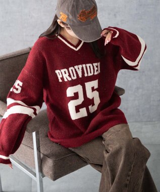 WEGO ナンバリングラインフラッフィーニット ワイン