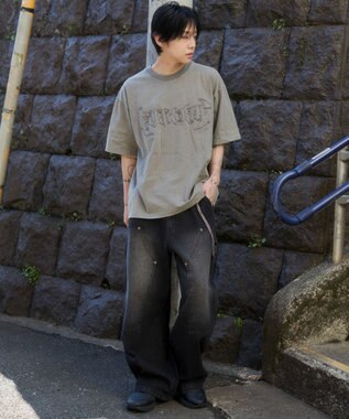 WEGO 【ユニセックス着用ITEM/MLサイズ展開】ブリーチダメージアップリケT（SS） グレー