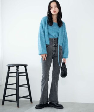 WEGO ハイウエストストレッチフレアデニムパンツ ブラックその他