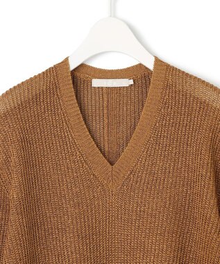 ICB L 【洗える】 ペーパーブレンドシャインニット Vネックプルオーバー ラセットブラウン系