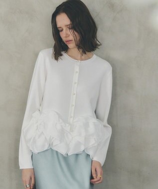 YECCA VECCA パール釦ラッフルカーディガン