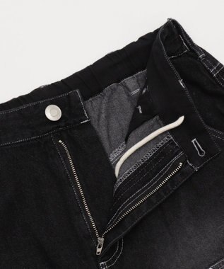 WEGO 【ユニセックス着用ITEM】ダブルニーロゴデニムショーツ デニムブラック