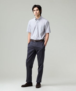 J.PRESS MEN 酷暑の清潔感もこれ一枚で【吸水速乾 / 抗菌防臭 / 防シワ】【J.PRESS OXFORD JERSEY】カノコインレイマイクロストライプ 半袖シャツ / B.D. グレー系1