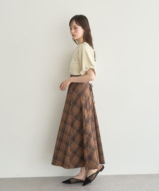 earth music&ecology バックレースアップチェックスカート Camel