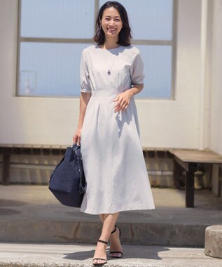 J.PRESS LADIES 【着こなしのポイントに】マーブルロング ネックレス シルバー×グレー系