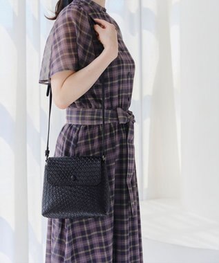 Tiaclasse 【2点セット】編み込み風ショルダーバッグ＋ショルダーポーチ付き ブラック