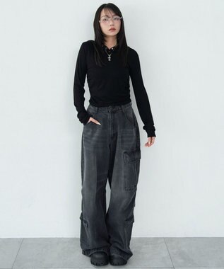 WEGO ヘンリーネックフードロンT ブラック