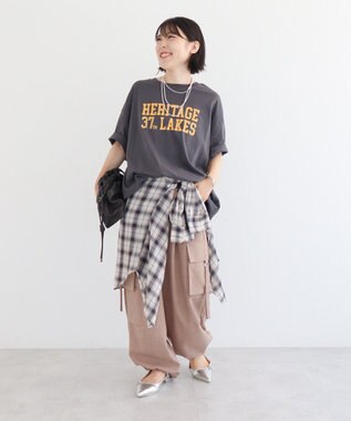 Green Parks カレッジロゴ刺繍５分袖チュニック Charcoal Gray