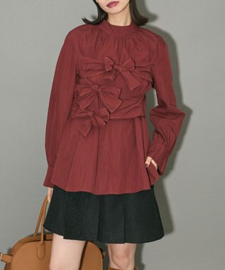 Green Parks リボンデザインハイネックブラウス Terracotta