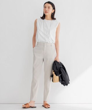 23区 L 【新色追加/洗える】コットンベアジャージー ノースリーブ Tシャツ ホワイト系