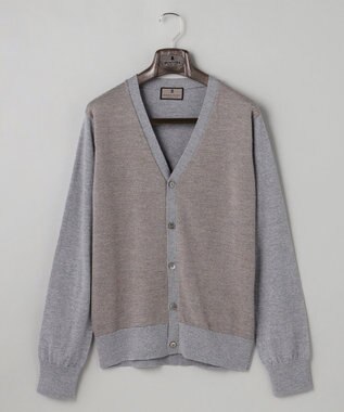 GOTAIRIKU 体温調整に【洗える/チクチクしにくい/ピリングしにくい】イタリア糸 ハイゲージ カーディガン_WOOL100% グレー×バーズアイ柄(25年新色)