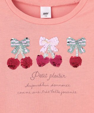 ANY KIDS 【綿100%】ドロップショルダーミラクルスパンコールTシャツ コーラル×サクランボ