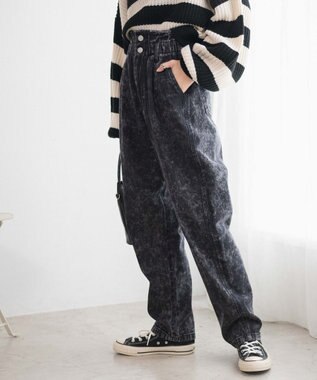 WEGO 【ウエストゴム】ウエストフリルデニムマムパンツ ブラックその他