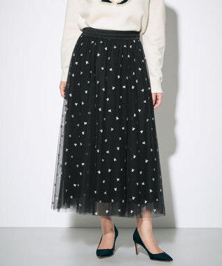 GRACE CONTINENTAL ブーツプリントチュールスカート ブラック