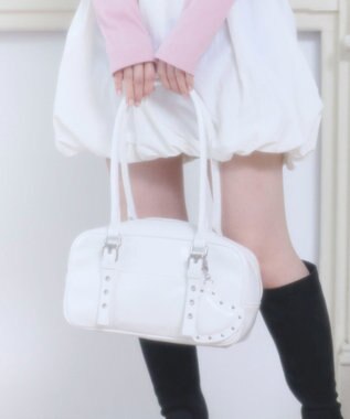 WEGO スタッズハートチャーム付きハトメボストン ホワイト