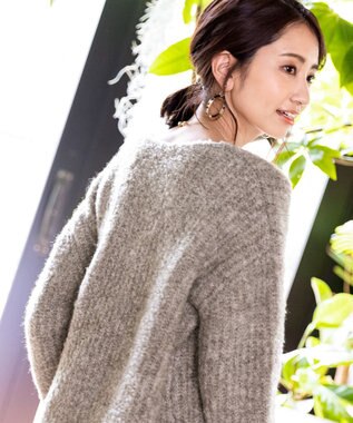 Tiaclasse L 【洗える】表情豊かなVネックMIX糸オーバーニット グレージュ