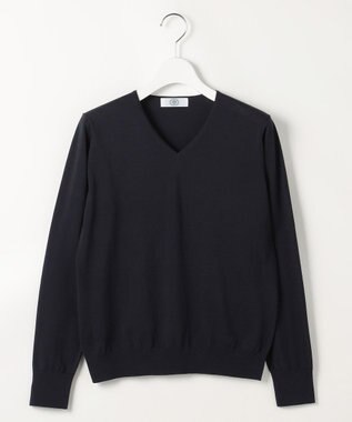 J.PRESS LADIES L HIGH GAUGE BASIC Vネック ニット ネイビー系