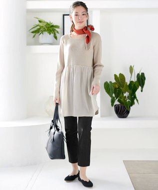 Tiaclasse L ヴィンテージサテンドッキングニットチュニック グレージュ