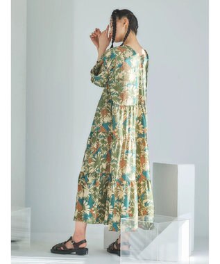 Green Parks ■ＥＳＣＡＲ　フラワーＭＩＸｐｔティアードワンピース Khaki