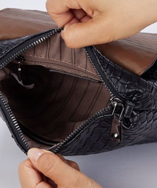 Tiaclasse 【2点セット】編み込み風ショルダーバッグ＋ショルダーポーチ付き ブラック