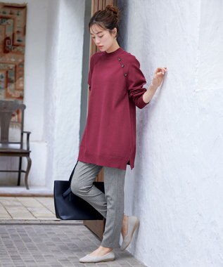 Tiaclasse 【安田美沙子さん着用・洗える】T/R両面起毛ストレッチパンツ ヘリボーングレー