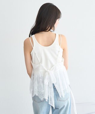 earth music&ecology フリンジレースバックリボンキャミ Off White