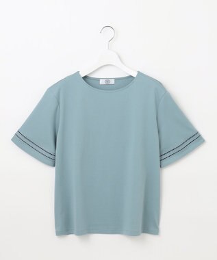 J.PRESS LADIES L 【接触冷感】コットンスムース 刺繍スリーブ カットソー シーグリーン系