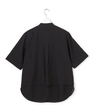 ICB リネンスラブローン バンドカラーデザインシャツ ブラック