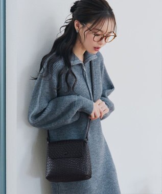 Tiaclasse 【2点セット】編み込み風ショルダーバッグ＋ショルダーポーチ付き ブラック