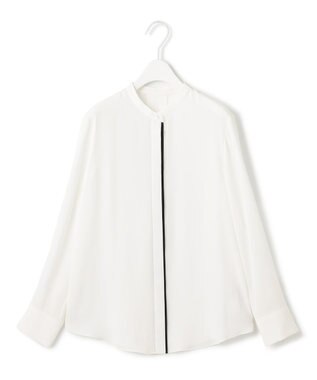 ICB 【接触冷感・UVケア・速乾・洗える】BackSatinAmunzen バンドカラーブラウス オフホワイト系