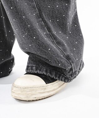 WEGO 【ユニセックス着用ITEM】スーパーバギーラインストーンデニムパンツ デニムブラックソノタ