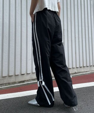 WEGO 【ウエストゴム】ラインリボンデザインナイロンバンツ ブラック