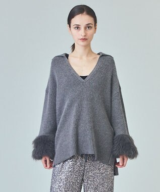 GRACE CONTINENTAL フェザースリーブニットトップ