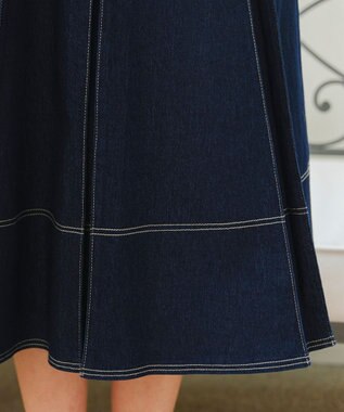 Tiaclasse 【洗える】デニムタックフレアワンピース ネイビー
