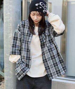 WEGO 【ユニセックス着用ITEM】アンサンブルチェックシャツ（LS） ブラックチェック1