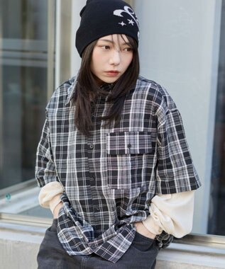 WEGO 【ユニセックス着用ITEM】アンサンブルチェックシャツ（LS） ブラックチェック1