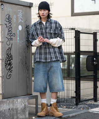 WEGO 【ユニセックス着用ITEM】アンサンブルチェックシャツ（LS） ブラックチェック1