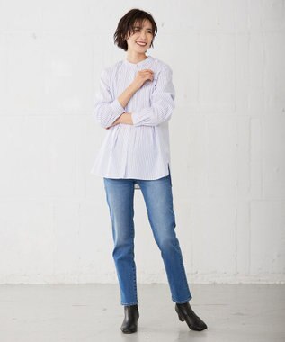 J.PRESS LADIES 【洗える】 BEZ VEGA ピンタック ストライプ ブラウス ネイビー系1