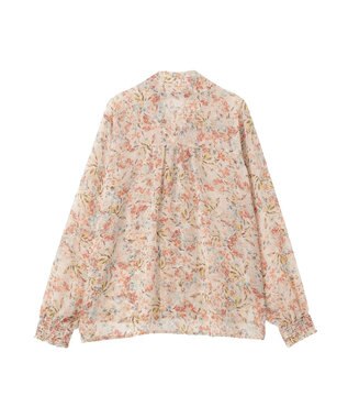 YECCA VECCA フラワー柄シアーボウタイブラウス Pink Beige